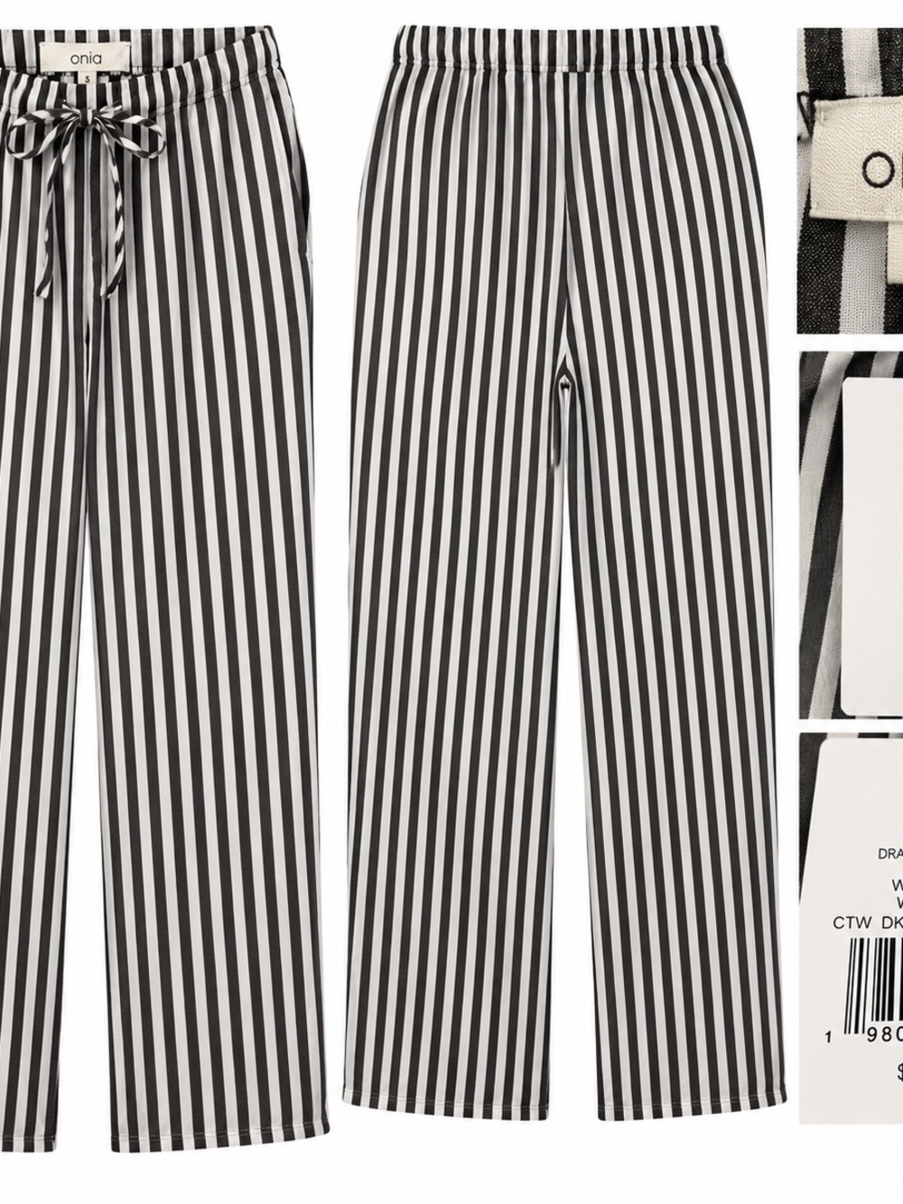 Onia Black & White Vertical-Stripe Wide Leg Pants
